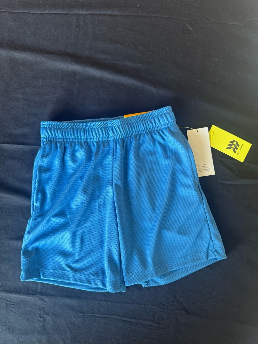 NWT All In Motion Boys Athletic Training Shorts Blue Navy Panel Size S (6/7)